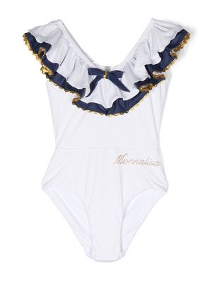 Monnalisa ruffled bow detail swimsuit - White