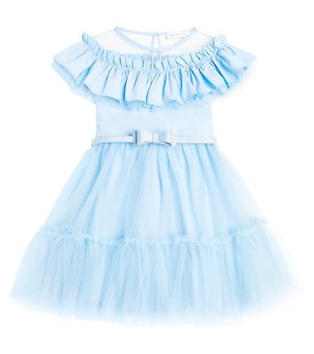 Monnalisa Ruffled bow-detail tulle dress