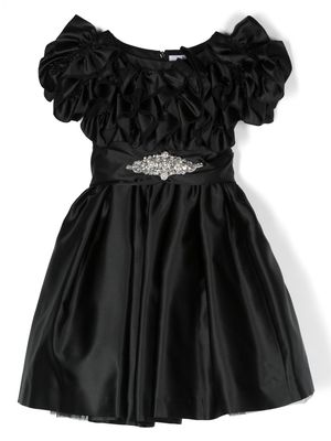 Monnalisa ruffled-collar crystal-embellished dress - Black