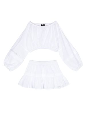 Monnalisa ruffled cotton skirt set - White