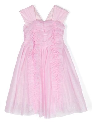 Monnalisa ruffled glitter-detail dress - Pink