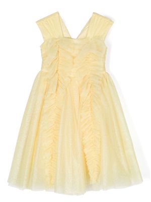Monnalisa ruffled glitter-detail dress - Yellow