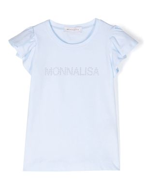 Monnalisa ruffled rhinestone-embellished T-shirt - Blue