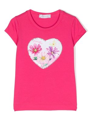 Monnalisa sequin-embellished floral T-shirt - Pink