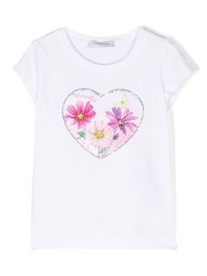 Monnalisa sequin-embellished floral T-shirt - White