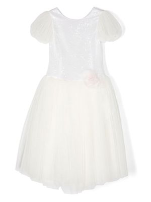 Monnalisa sequin-embellished V-back gown - White