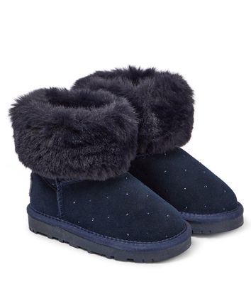 Monnalisa Sequined faux shearling-trimmed boots