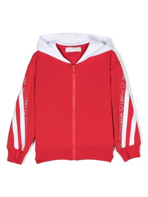 Monnalisa side-stripe rhinestone embellished hoodie - Red