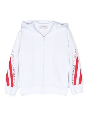 Monnalisa side-stripe rhinestone embellished hoodie - White