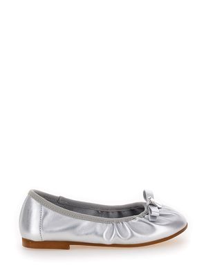 Monnalisa Silver Ballet Flats With Logo Charm In Laminated Leather Girl