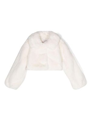 Monnalisa spread-collar cropped faux-fur jacket - White