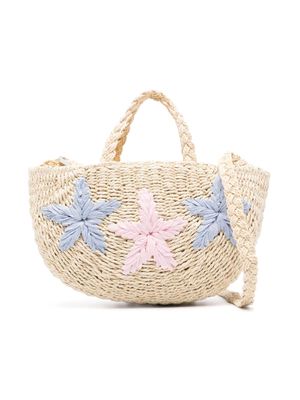 Monnalisa star-embroidered beach bag - Neutrals
