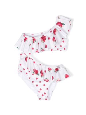 Monnalisa strawberry-print cut-out swimsuit - White