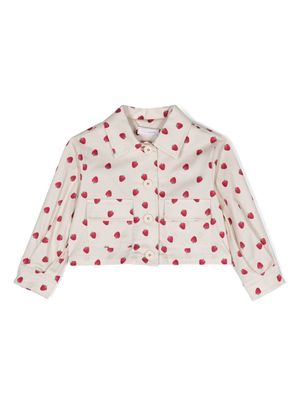 Monnalisa strawberry-print jacket - Neutrals