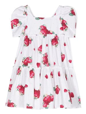 Monnalisa strawberry-print tiered dress - White