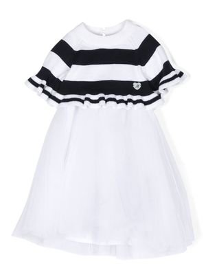 Monnalisa striped chiffon-skirt midi dress - White