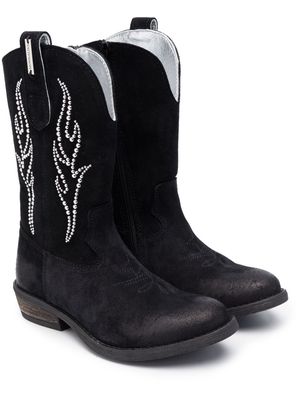 Monnalisa stud-embellished suede cowboy boots - Black
