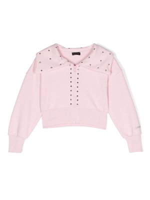 Monnalisa studded cotton-blend cardigan - Pink