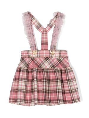 Monnalisa tartan-print dungaree skirt - Pink