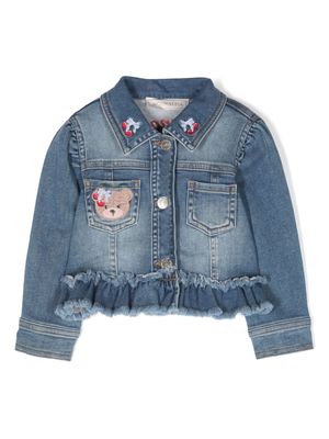 Monnalisa teddy bear-appliqué denim jacket - Blue