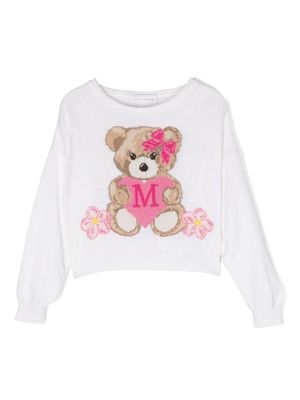 Monnalisa teddy-bear intarsia-knit jumper - White