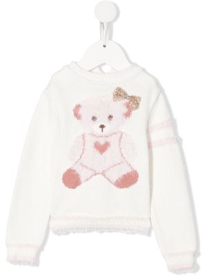 Monnalisa teddy bear-motif cotton jumper - White