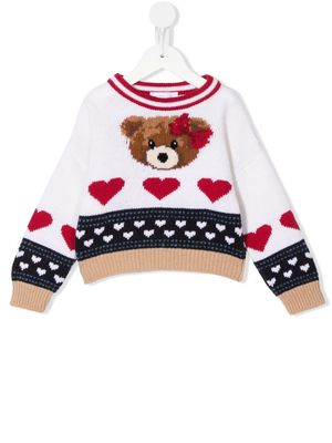 Monnalisa teddy bear-motif wool jumper - White