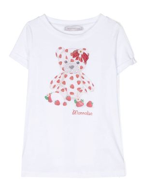 Monnalisa teddy bear-print rhinestone-embellished T-shirt - White