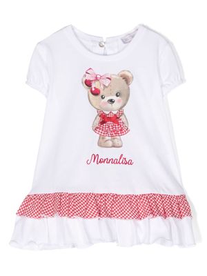 Monnalisa teddy bear-print ruffled-detailed top - White