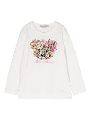 Monnalisa teddy-bear rhinestone-embellished cotton sweatshirt - White