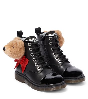 Monnalisa Teddy-embellished leather boots