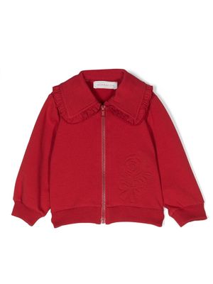 Monnalisa tonal-stitching zip-up cardigan - Red
