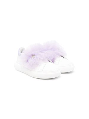 Monnalisa tulle-detail leather sneakers - White