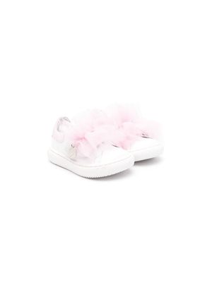 Monnalisa tulle-insert touch-strap sneakers - White