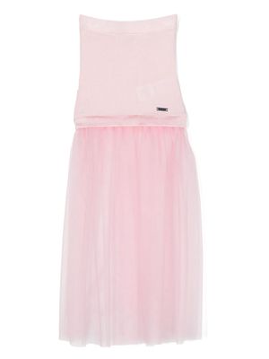 Monnalisa tulle-panel ribbed skirt - Pink