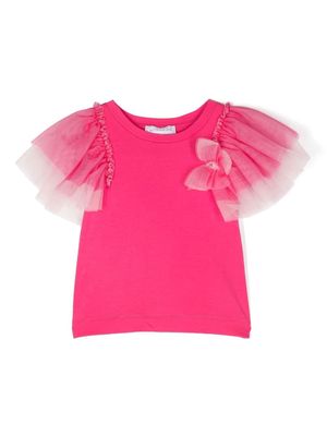 Monnalisa tulle-sleeve cotton T-shirt - Pink