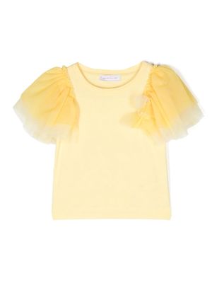 Monnalisa tulle-sleeve cotton T-shirt - Yellow