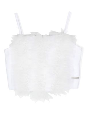 Monnalisa tulle-trim cotton tank top - White