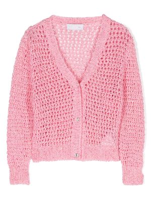 Monnalisa V-neck crochet knit cardigan - Pink