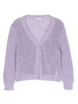 Monnalisa V-neck crochet knit cardigan - Purple