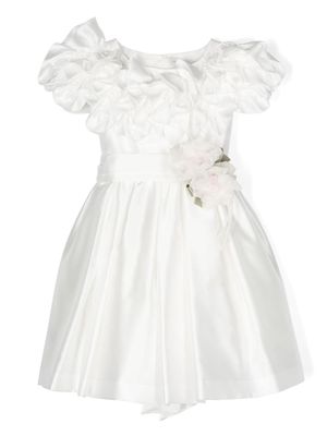 Monnalisa Venice ruffle-detail satin dress - White