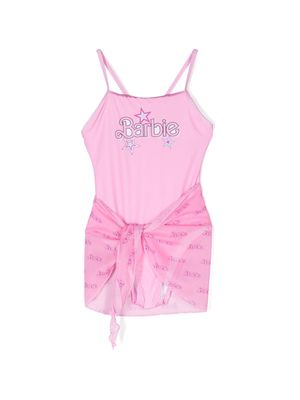 Monnalisa x Barbie logo-print swimsuit - White