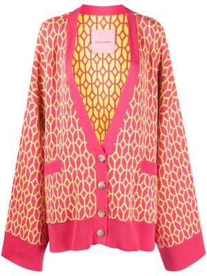MONOCHROME patterned-intarsia V-neck cardigan - Pink