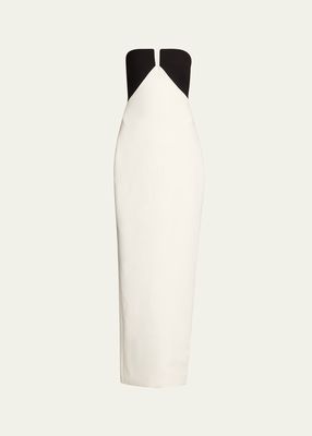 Monochrome Strapless Crepe Column Gown