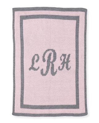 Monogram Knit Striped-Trim Baby Blanket, Pink