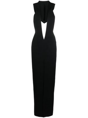 Mônot V-neck hooded gown - Black