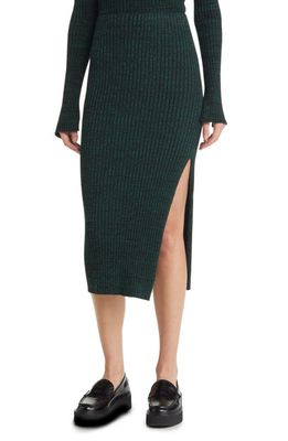 Monrow Cosmo Space Dye Rib Midi Sweater Skirt in Deep Forest