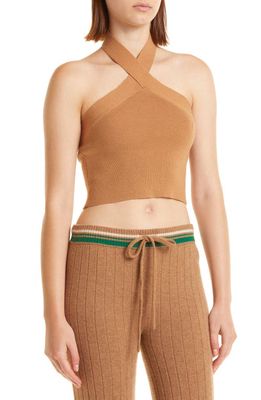 Monrow Supersoft Halter Sleeveless Knit Sweater in Doe