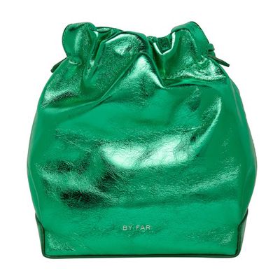 Mons Clover green metallic leather bucket bag