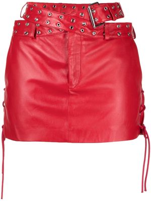 Monse belted criss-cross leather mini-skirt - Red